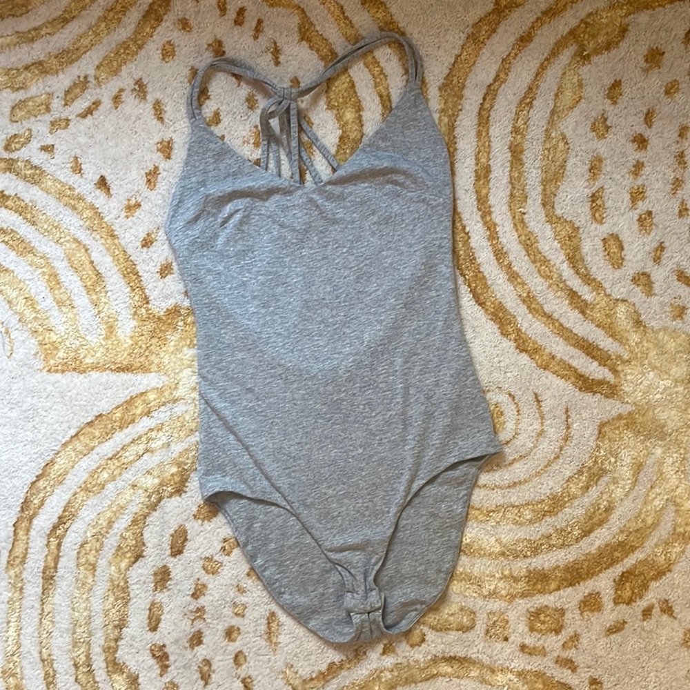 Solemio Heather Gray Strappy Back Bodysuit